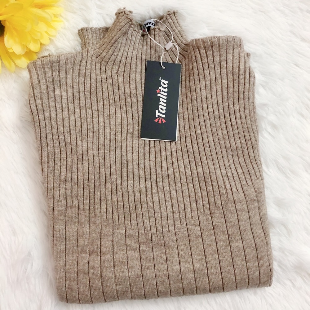 TANLITA Turtleneck Pullover Sweater -Khaki-